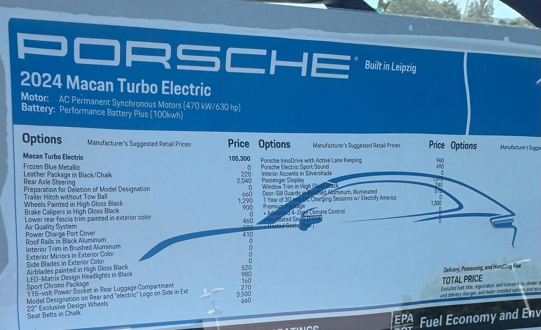 Macan EV Official EPA range: 2024 Macan EV 4 (308 miles) and Macan EV Turbo (288 miles) + MPGe figures via Monroney Window Stickers! 2024 macan turbo ev window sticker