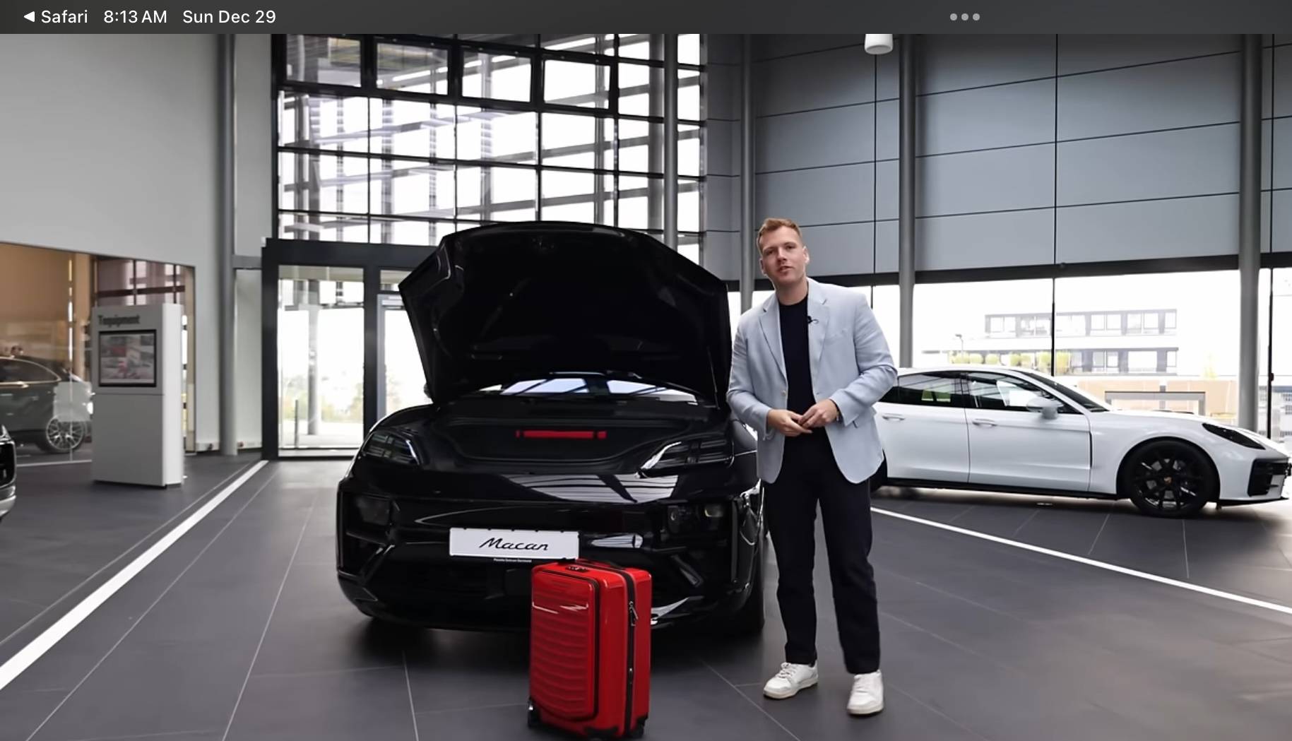 Electric Macan EV Video showing Macan frunk fitting plane carry-on suitcase / luggage IMG_1767