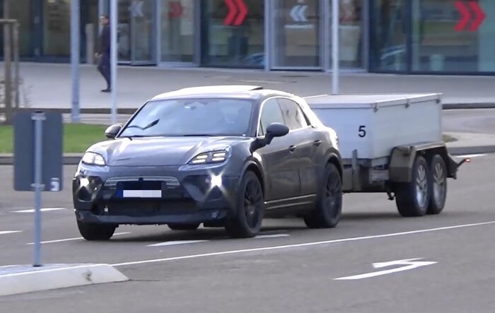 Macan EV Spied Towing Trailer