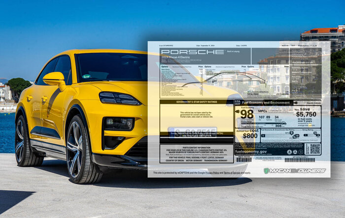 Official EPA range: 2024 Macan EV 4 (308 miles) and Macan EV Turbo (288 miles) + MPGe figures via Monroney Window Stickers!