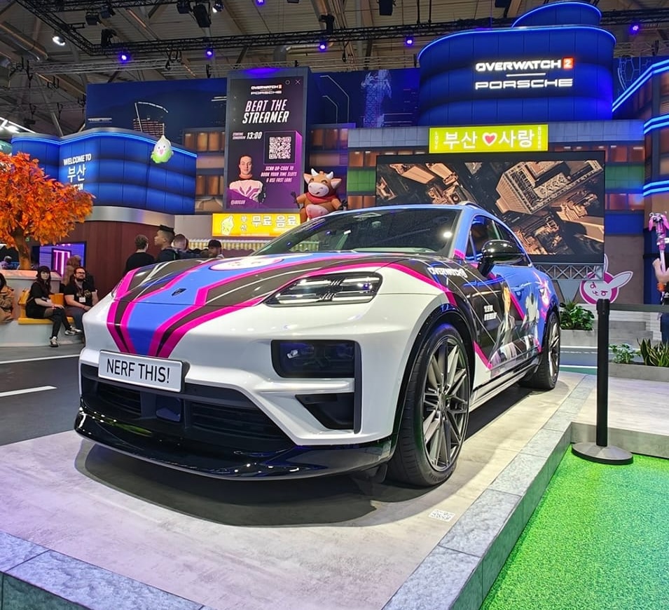 Wrapped Macan Electric EV for Overwatch 2 Promotion at Gamescon 2024